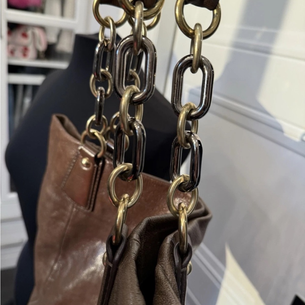 VINTAGE Y2K COACH KRISTIN XL CHAIN BROWN LEATHER BAG PURSE TOTE BOHO 2000S - Picture 6 of 11